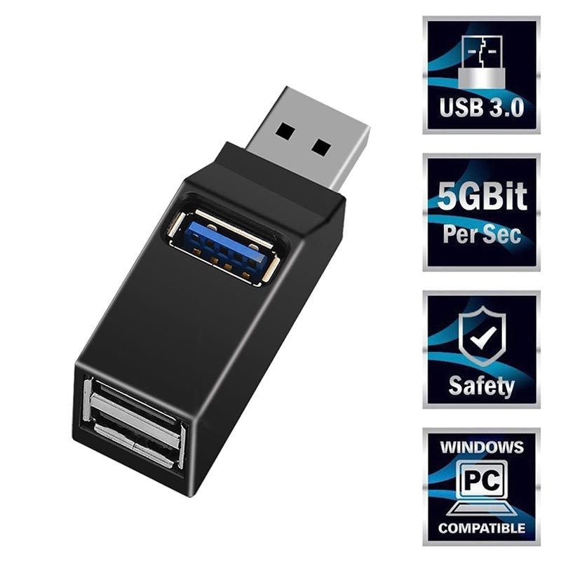 verpleegster Politiek overschot USB 3.0 Hub Splitter 1x3 - 1x USB 3.0, 2x USB 2.0 - Black