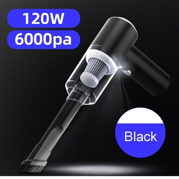 USB Rechargeable Cordless Car Vacuum Cleaner 6000Pa - Black