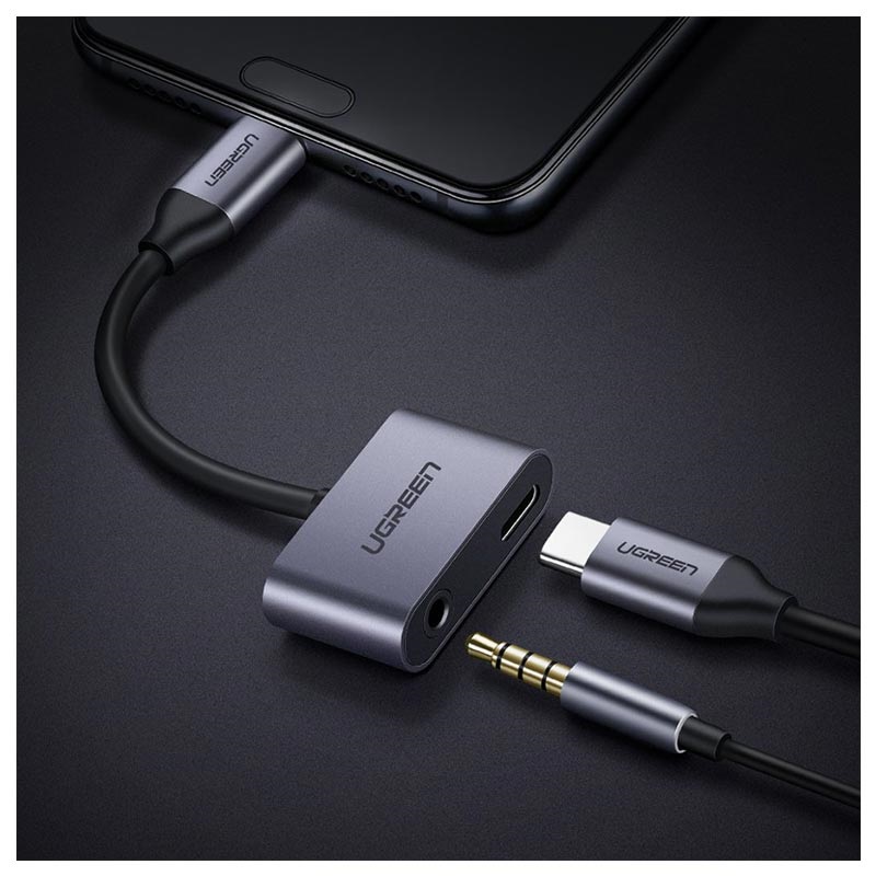 Adaptateur audio, 2 en 1, fiche USB-C / 2 ports USB-C, audio+chargement