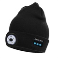 Unisex Knitted Bluetooth Beanie Hat with LED Light - Black
