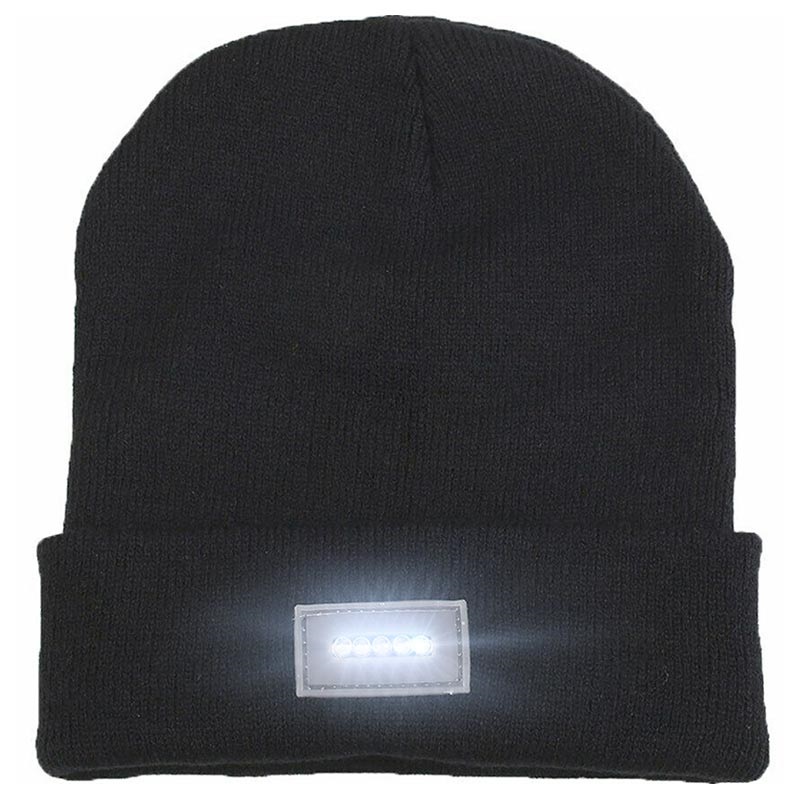 5-LED Light Cap Knit Beanie Hat with Batteries Hunting Camping Fishing Outdoor 