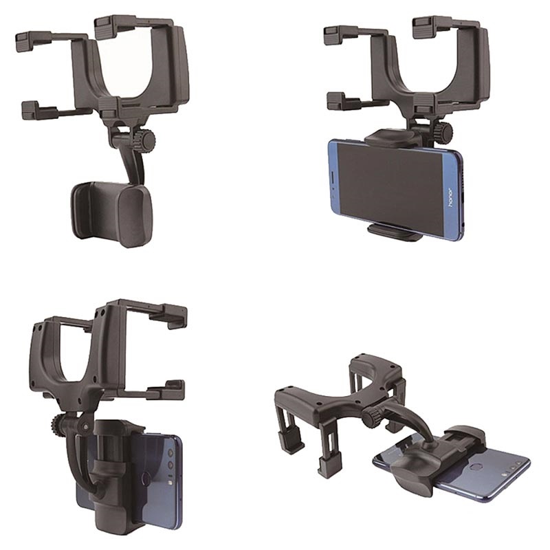 Universal 360 Rotary Rear View Mirror Car Holder Black