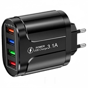 Universal 4-Port Fast Charging USB Power Adapter - 48W - Black
