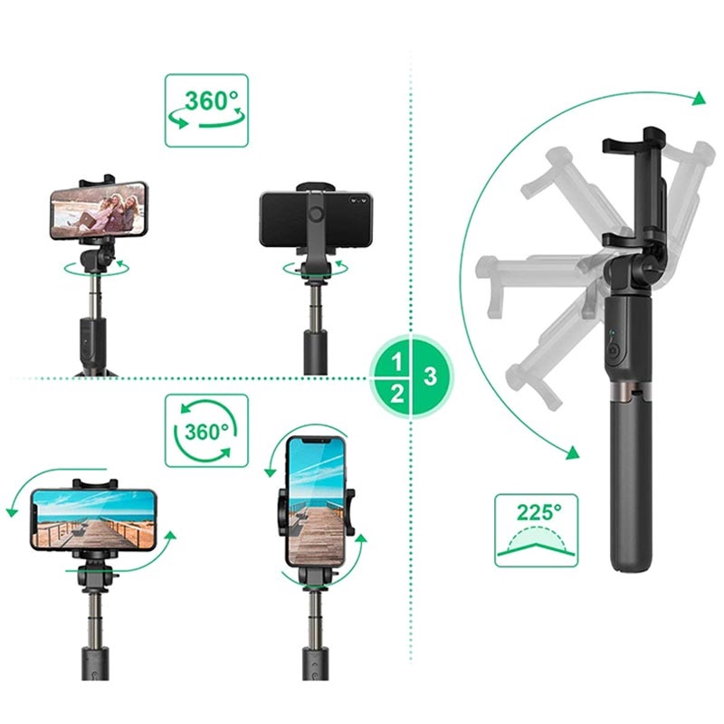 Selfie Trípode Bluetooth Control 3 en 1 Extensible Selfie Stick Inalámbrico 360° Rotación para Smartphone como iPhone Huawei Palo Selfie Samsung Xiaomi etc