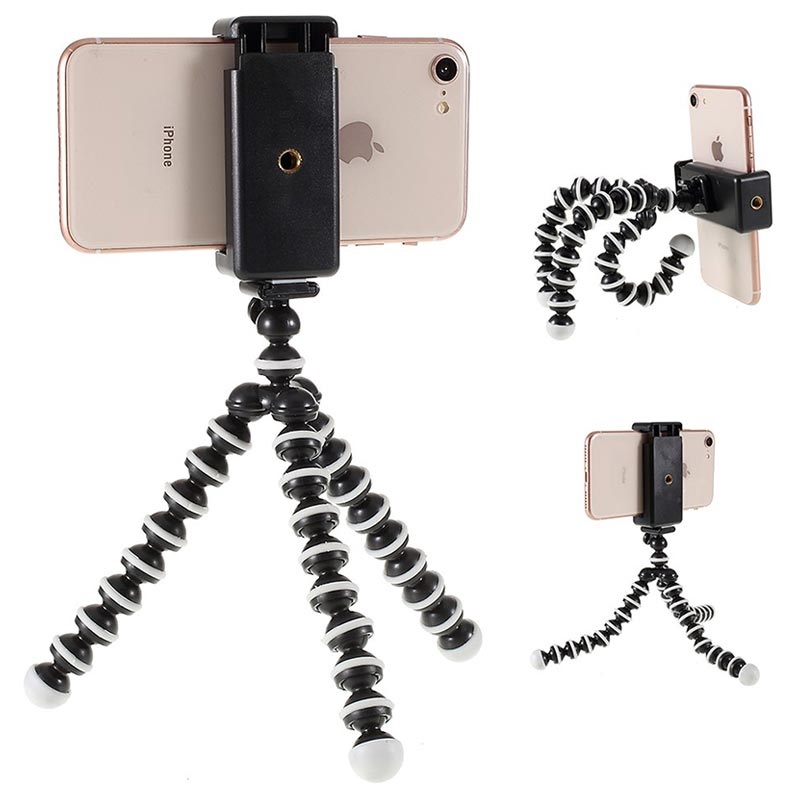 Mobile Phone Tripod Tlexible Octopus Stand any Smartphone Tripod With Cell Phone Holder Camera Stand black