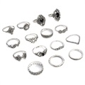 Universal Vintage Boho Ring Set for Women - 15 Pcs. - Silver
