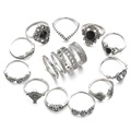 Universal Vintage Boho Ring Set for Women - 15 Pcs. - Silver