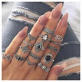 Universal Vintage Boho Ring Set for Women - 15 Pcs. - Silver