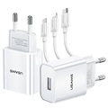 Usams CC075 T18 Fast Charger w/ 3-in-1 Cable - White