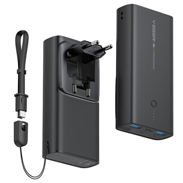 Veger ACE100 Power Bank with Foldable EU Plug - 10000mAh - Black