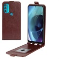 Motorola Moto G71 5G Vertical Flip Case with Card Holder - Brown