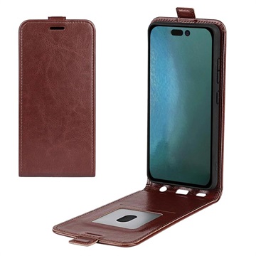 iPhone 14 Pro Vertical Flip Case with Card Slot - Brown