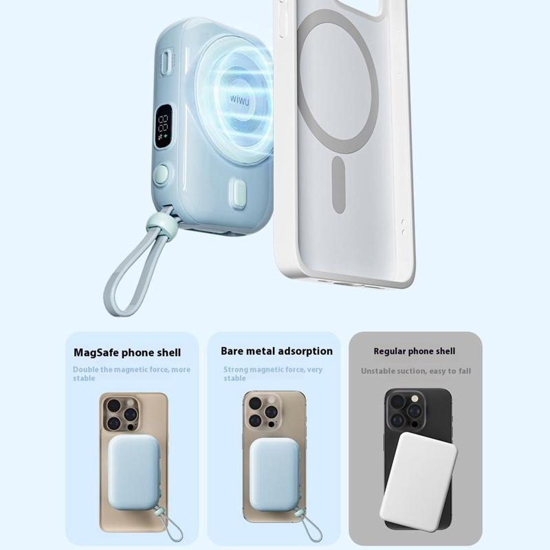 WIWU Wi-P041 Small Snail Magnetic Wireless Power Bank w. USB-C Cable -  15W/9600mAh