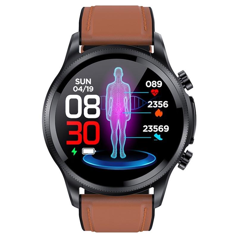 Waterproof Sports Smart Watch with ECG E400 Elegant Strap Brown