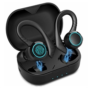 Waterproof Sports Wireless Earphones with Touch Sensor - Black