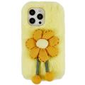 3D Plush Furry Winter iPhone 14 Pro Max TPU Case - Yellow Flower
