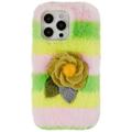3D Plush Furry Winter iPhone 14 Pro TPU Case - Yellow Rose