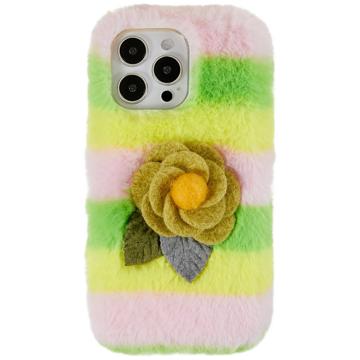 3D Plush Furry Winter iPhone 14 Pro TPU Case - Yellow Rose