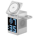 WiWU W043 5-in-1 Wireless Charger with RGB Pixel Display, Bluetooth Speaker - Silver