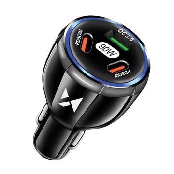 Wozinsky WCCCA Car Charger with 2x USB-C and 1x USB-A - 90W PD/QC - Black