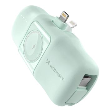 Wozinsky WF16-YLS 5000mAh Lightning Power Bank with Built-in USB-C Cable & Apple Watch Charger - 15W - Green