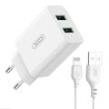 XO L119 Dual Port Fast Wall Charger with Lightning Cable - 18W - White