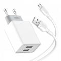XO L65 Dual USB Port Quick Charger with MicroUSB Cable - White