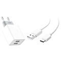 XO L65 Dual USB Port Quick Charger with Type-C Cable - White
