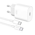 XO L91EU Quick Wall Charger with USB-C Cable - 25W - White