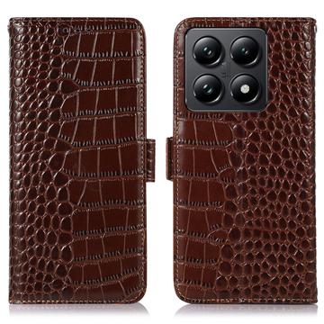 Xiaomi 14T Crocodile Series Wallet Leather Case with RFID - Brown