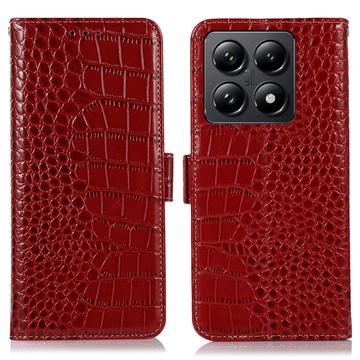 Xiaomi 14T Crocodile Series Wallet Leather Case with RFID - Red