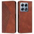 Xiaomi 14T Rhombus Pattern Wallet Case with Magnetic Closure - Brown
