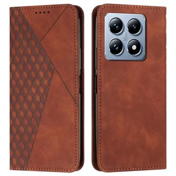 Xiaomi 14T Rhombus Pattern Wallet Case with Magnetic Closure - Brown