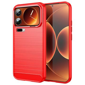 Xiaomi 17 Pro Max Brushed TPU Case - Carbon Fiber - Red