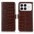 Xiaomi Redmi K90/Poco F8 Pro Crocodile Series Wallet Leather Case with RFID - Brown