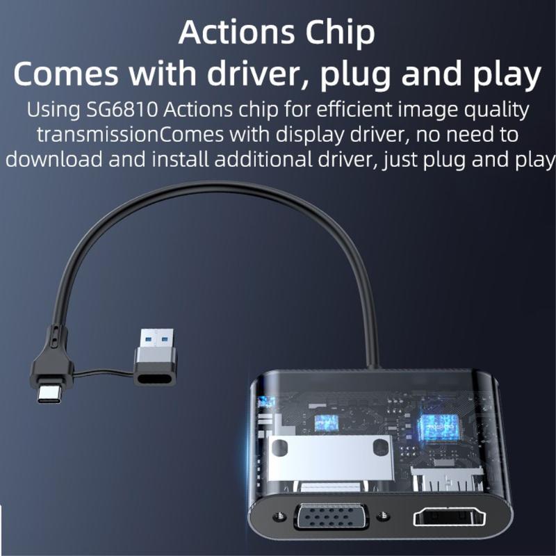 YESIDO HM15 USB / TypeC to VGA + HD Adapter HDTV Dual Monitors