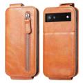 Zipper Pocket Google Pixel 6a Vertical Flip Case - Brown