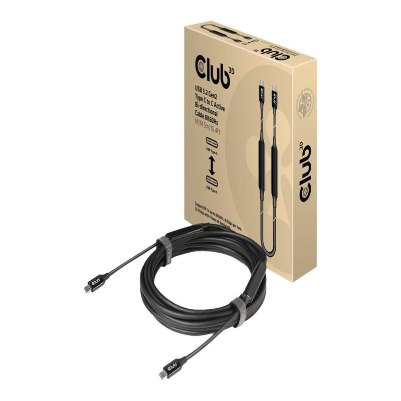 Suffocating Torches flap Club 3D USB 3.2 Gen 2 / DisplayPort 1.4 USB Type-C kabel - 5m - Black