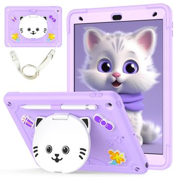 iPad 10.2 2019/2020/2021 Cute Cat Hybrid Case with Kickstand - Light Purple