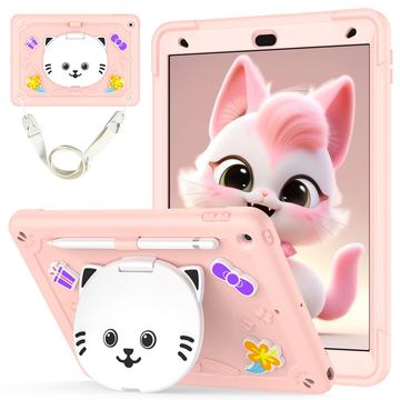 iPad 10.2 2019/2020/2021 Cute Cat Hybrid Case with Kickstand - Pink