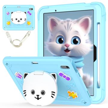 iPad Air 11 2024/2025 Cute Cat Hybrid Case with Kickstand - Light Blue