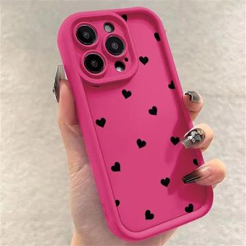 iPhone 12 Pro Heart Pattern Shockproof TPU Case with Raised Edges - Hot Pink
