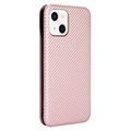 iPhone 13 Flip Case - Carbon Fiber - Rose Gold