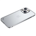iPhone 13 Metal Bumper with Tempered Glass Back - Silver