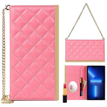 iPhone 13 Mini Wallet Case with Makeup Mirror - Pink