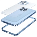 iPhone 13 Pro Max Metal Bumper with Tempered Glass Back - Blue