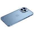 iPhone 13 Pro Metal Bumper with Tempered Glass Back - Blue