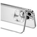 iPhone 13 Pro Metal Bumper with Tempered Glass Back - Silver