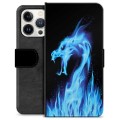 iPhone 13 Pro Premium Wallet Case - Blue Fire Dragon