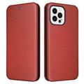 iPhone 14 Pro Max Flip Case - Carbon Fiber - Orange